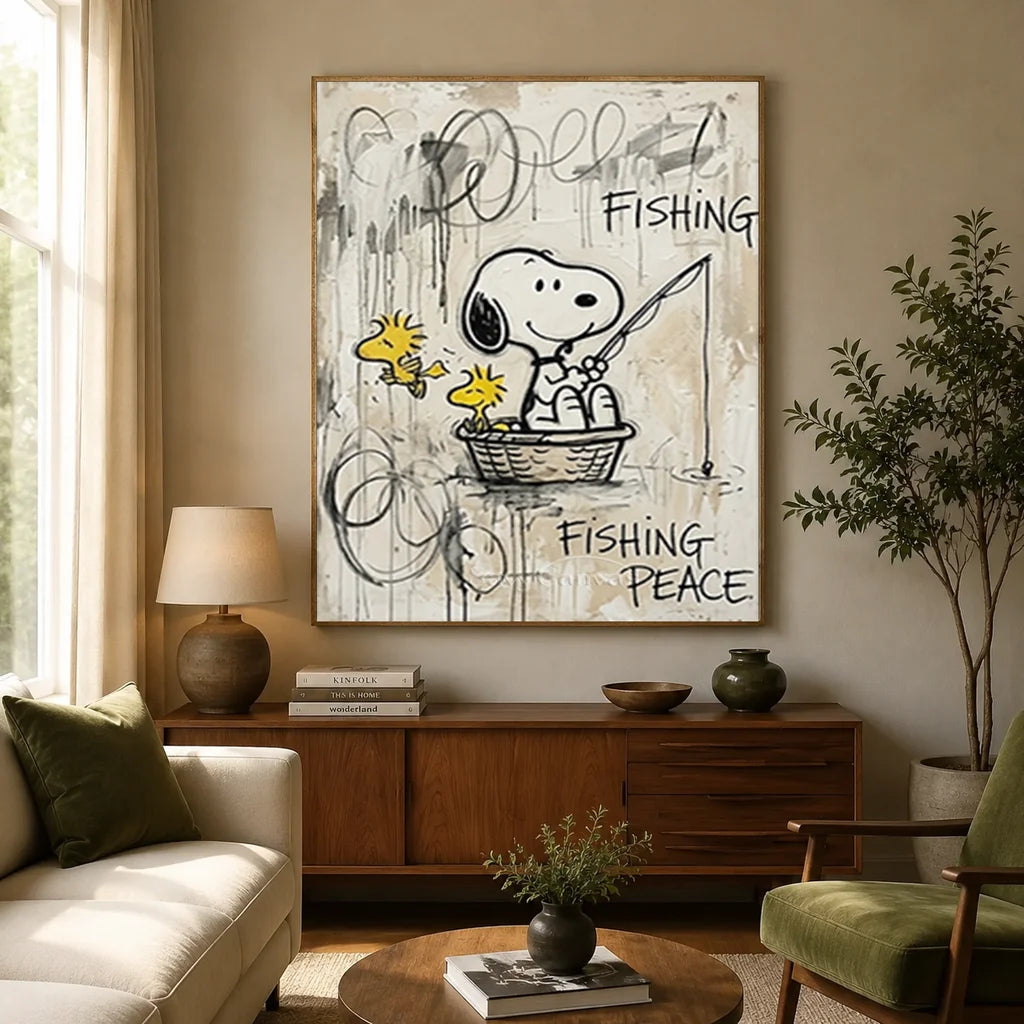 Pop Art Snoopy Fishing Handmade Canvas Painting #SS 388