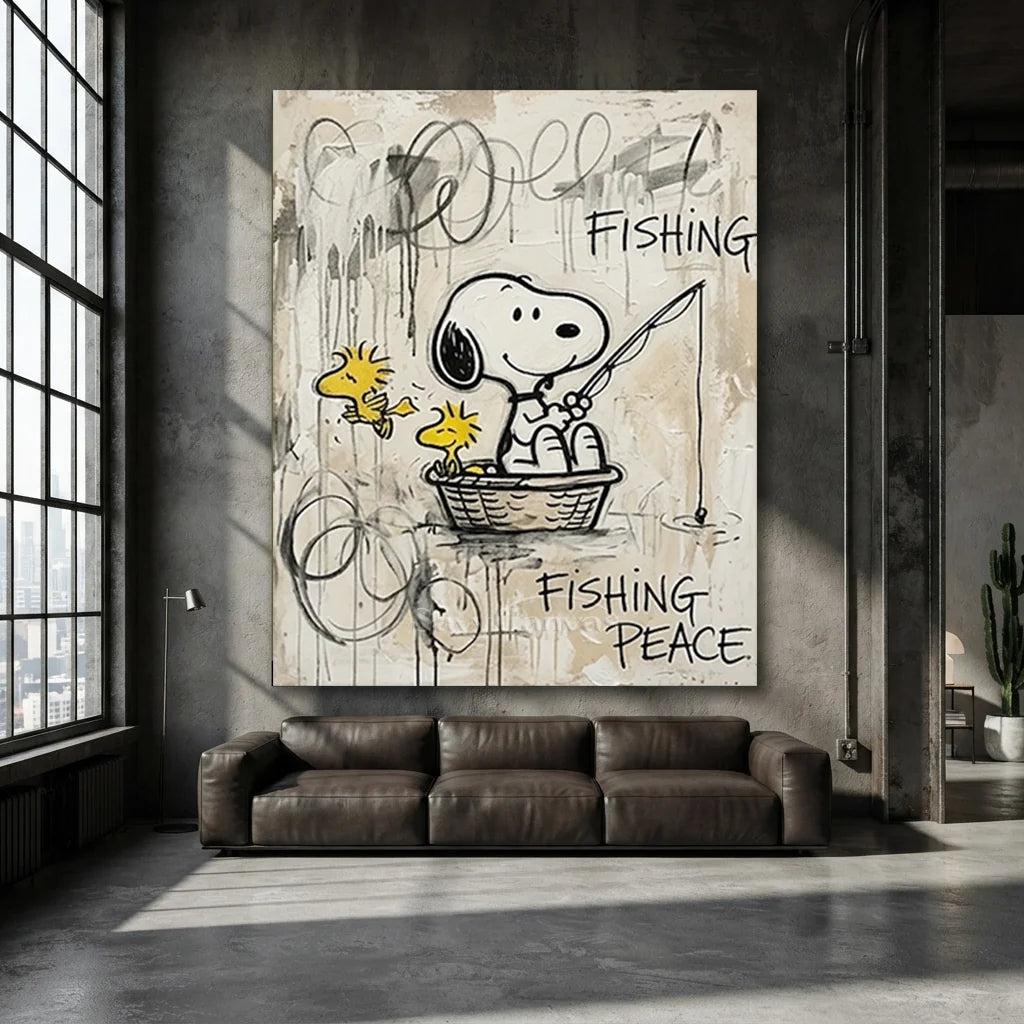 Pop Art Snoopy Fishing Handmade Canvas Painting #SS 388