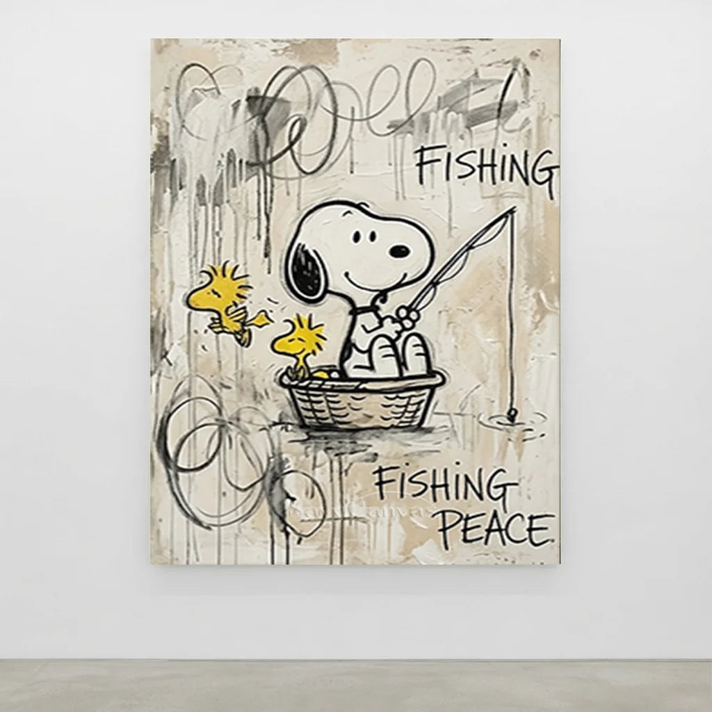 Pop Art Snoopy Fishing Handmade Canvas Painting #SS 388
