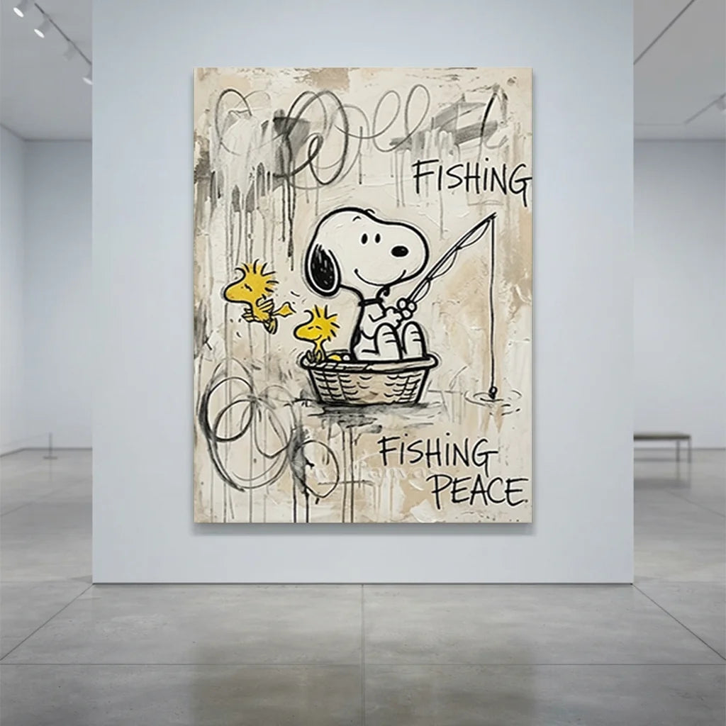 Pop Art Snoopy Fishing Handmade Canvas Painting #SS 388
