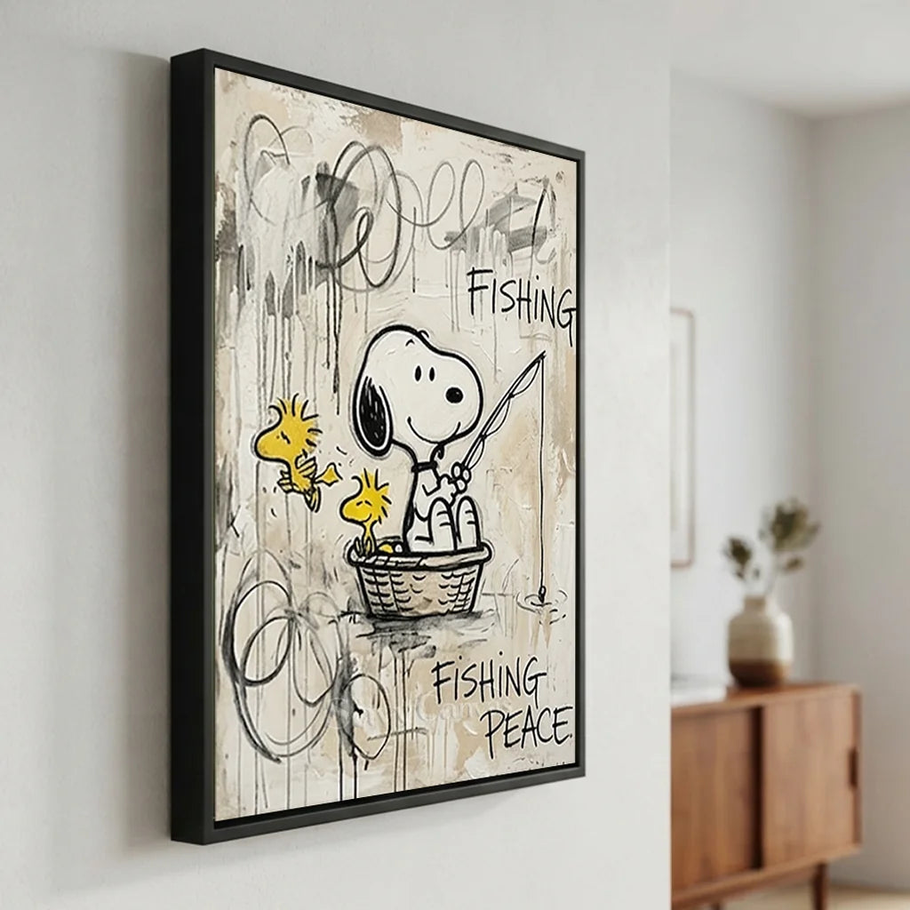 Pop Art Snoopy Fishing Handmade Canvas Painting #SS 388