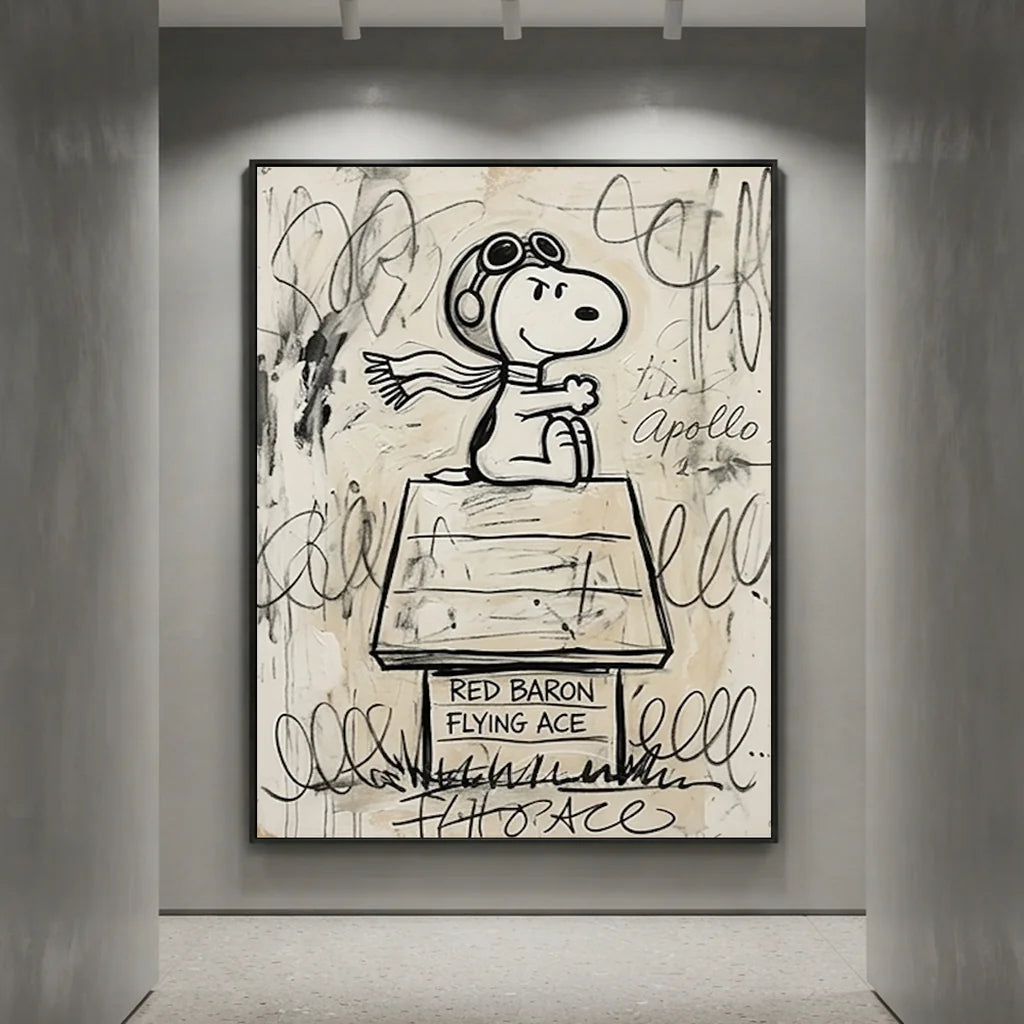 Pop Art Snoopy Flying Ace Oil Painting - Beige #SS 389