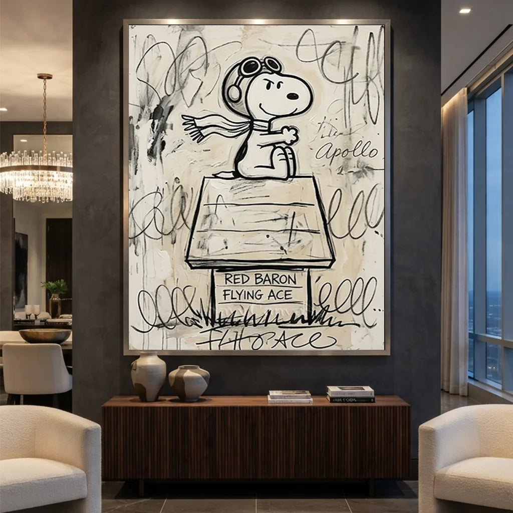 Pop Art Snoopy Flying Ace Oil Painting - Beige #SS 389