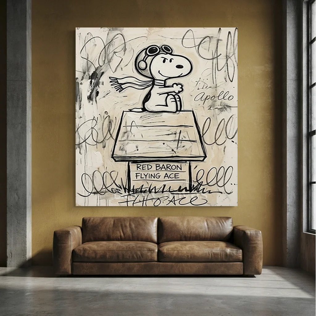 Pop Art Snoopy Flying Ace Oil Painting - Beige #SS 389