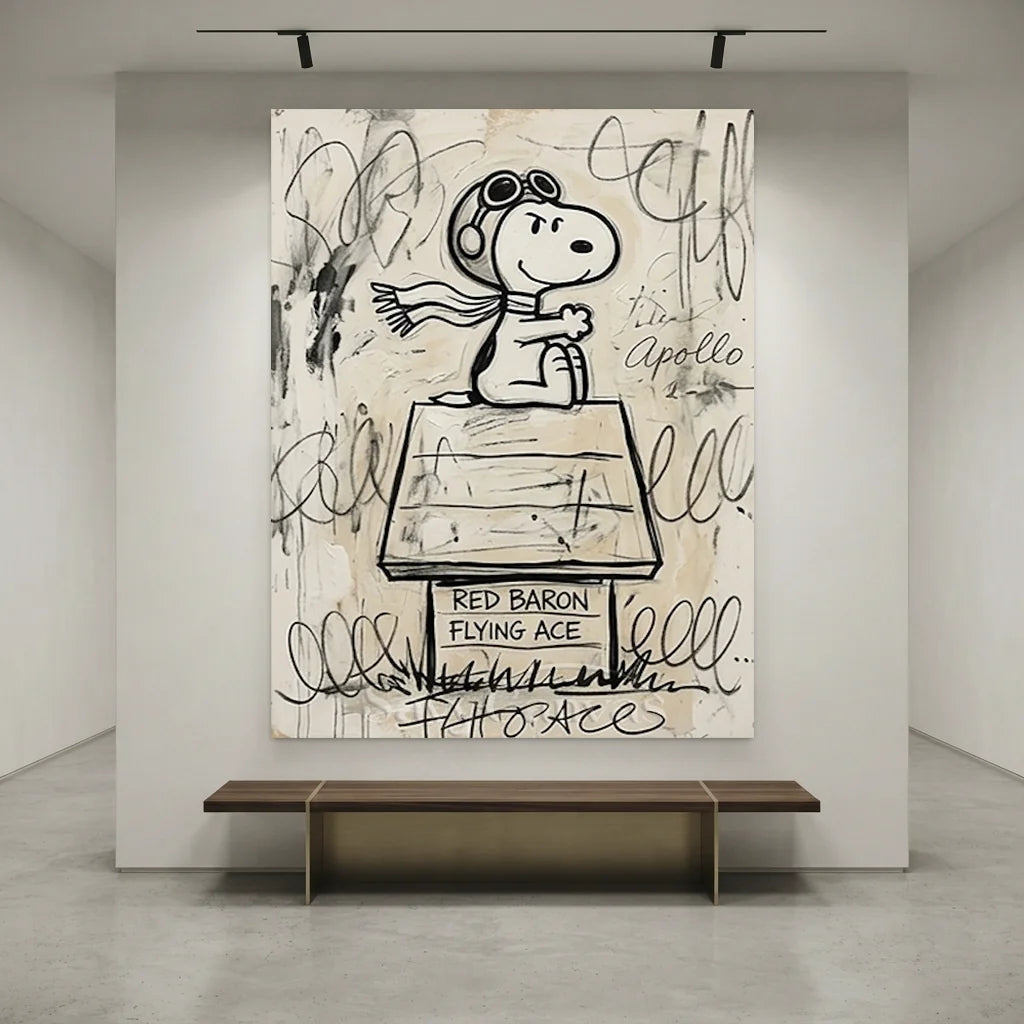 Pop Art Snoopy Flying Ace Oil Painting - Beige #SS 389