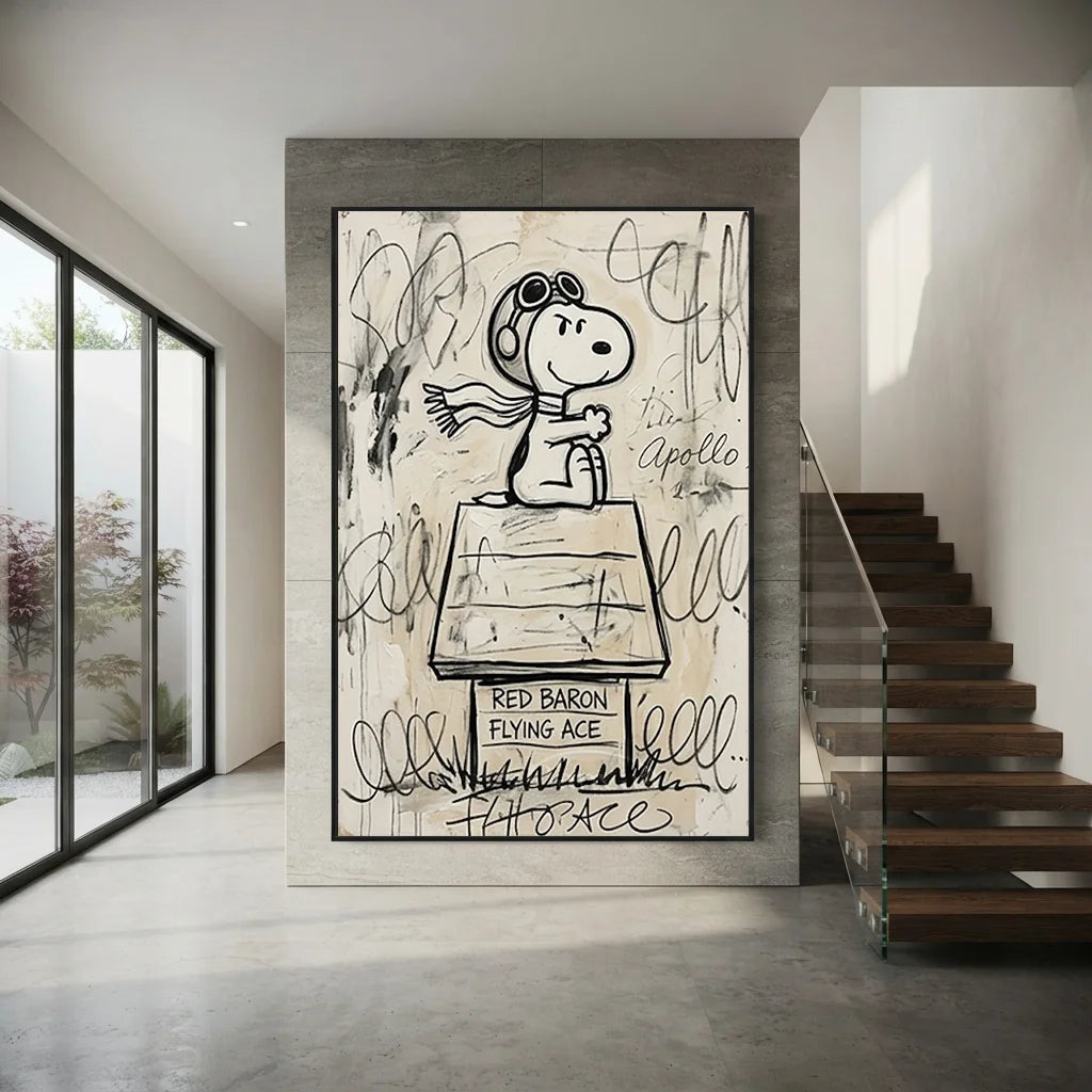 Pop Art Snoopy Flying Ace Oil Painting - Beige #SS 389