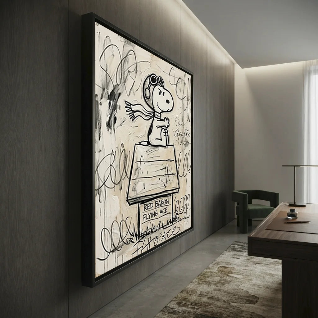 Pop Art Snoopy Flying Ace Oil Painting - Beige #SS 389