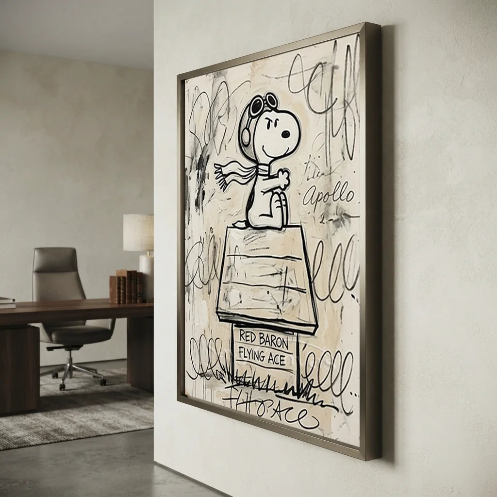 Pop Art Snoopy Flying Ace Oil Painting - Beige #SS 389