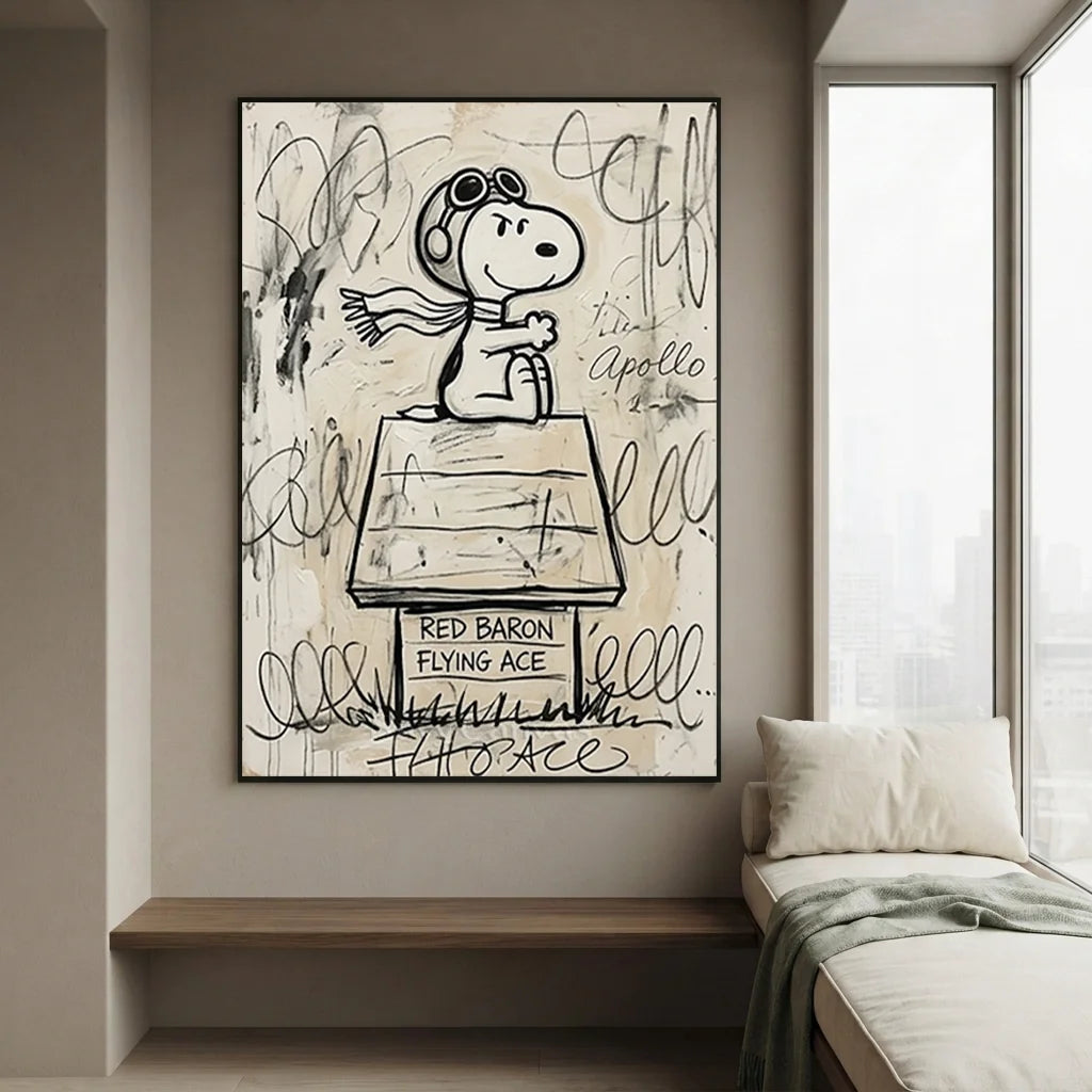 Pop Art Snoopy Flying Ace Oil Painting - Beige #SS 389