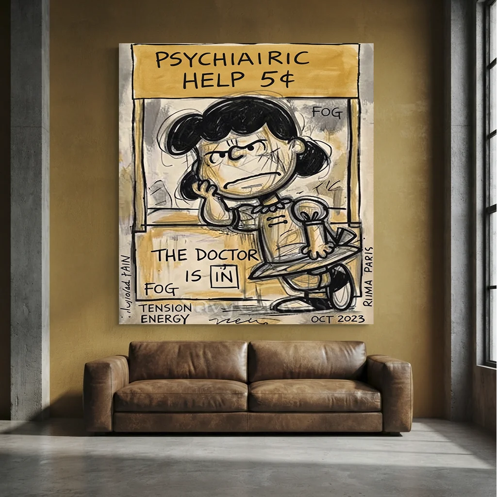 Handmade Pop Art Lucy Psychiatric Help Oil Painting #SS 399
