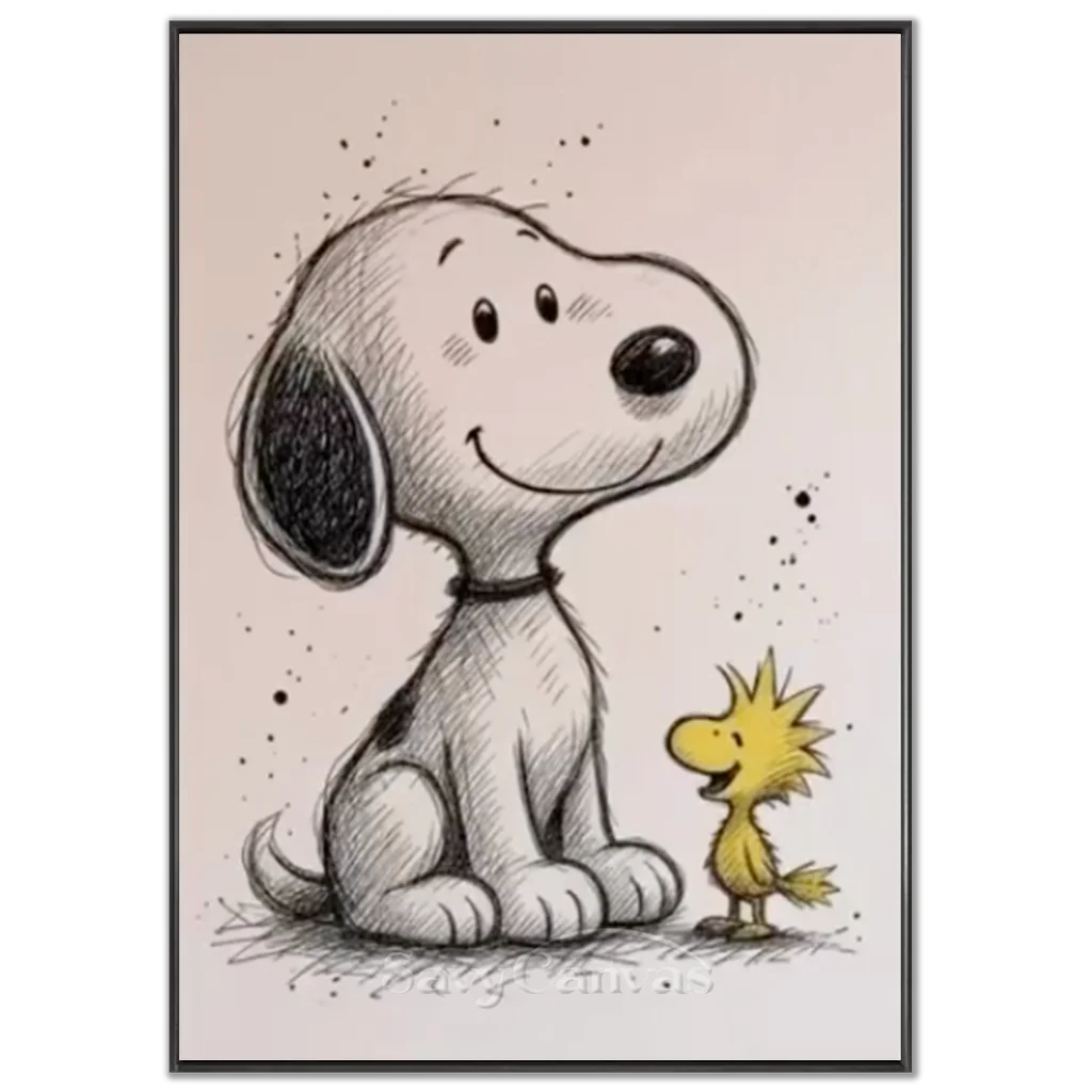 Handmade Sketch Style Snoopy & Woodstock Oil Painting #SS 392