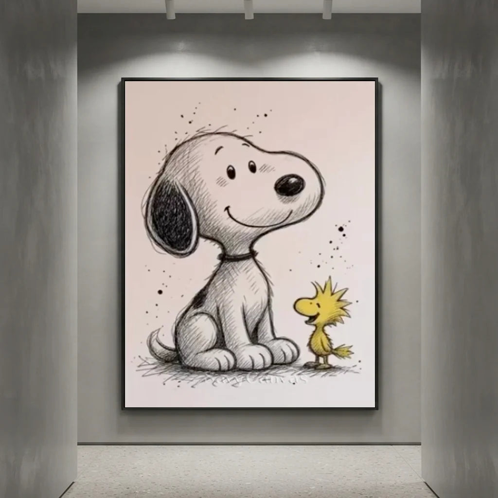 Handmade Sketch Style Snoopy & Woodstock Oil Painting #SS 392