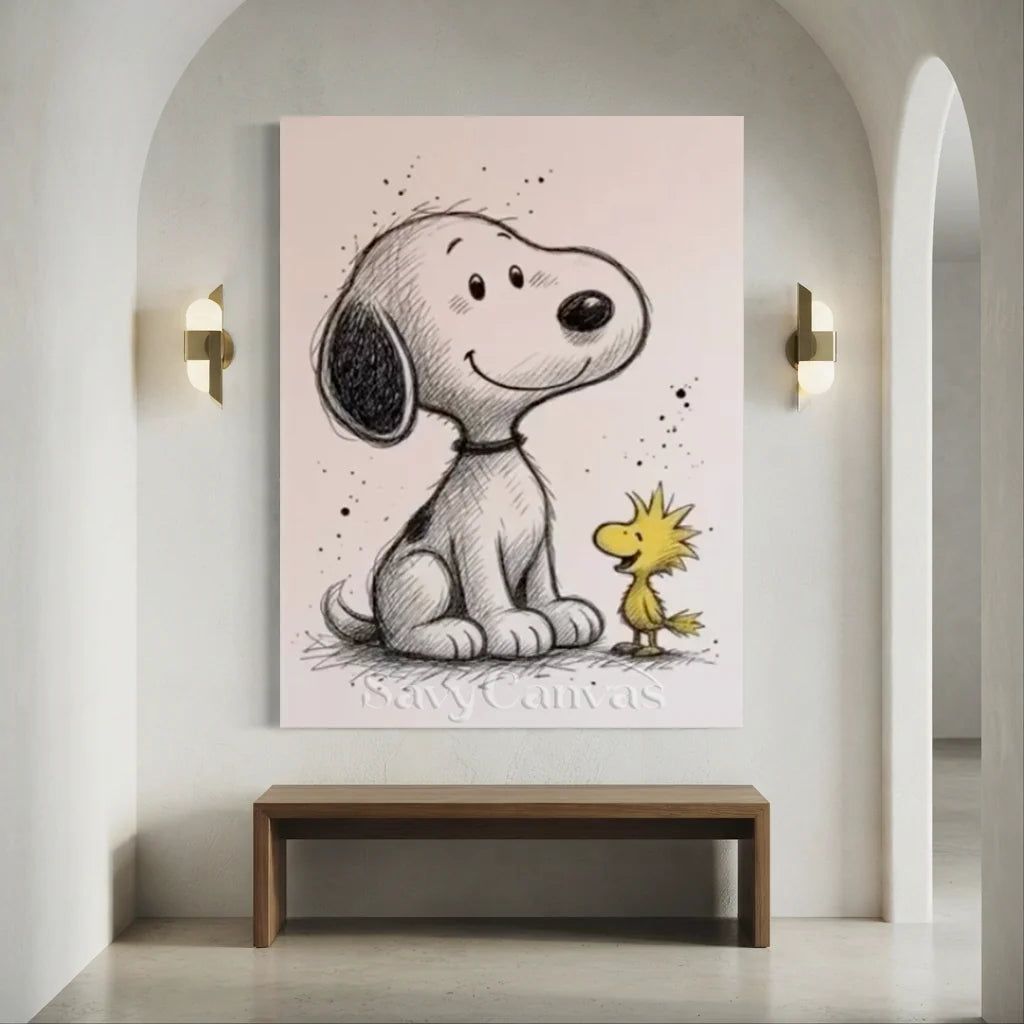Handmade Sketch Style Snoopy & Woodstock Oil Painting #SS 392