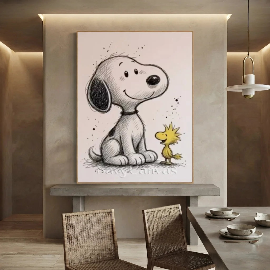 Handmade Sketch Style Snoopy & Woodstock Oil Painting #SS 392