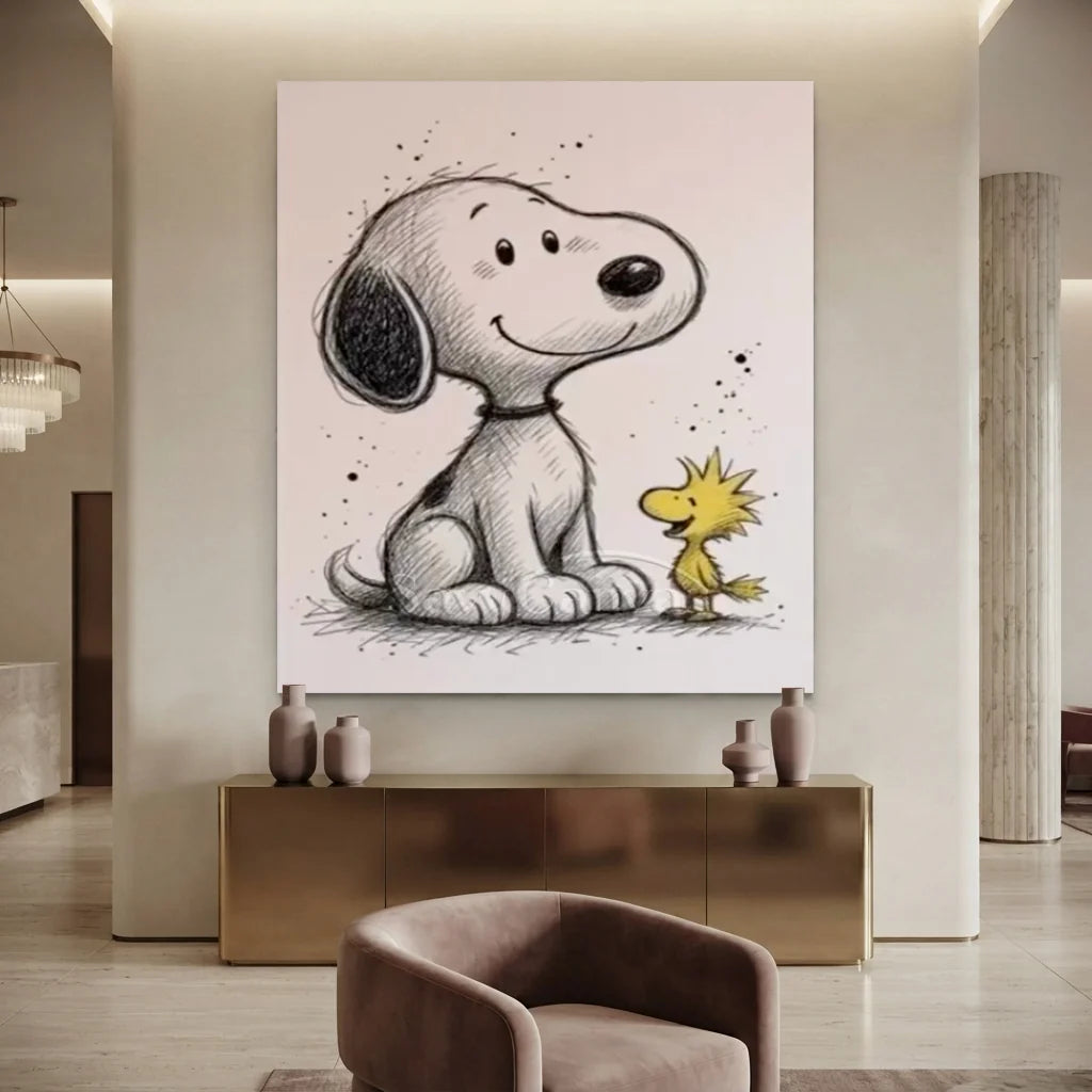 Handmade Sketch Style Snoopy & Woodstock Oil Painting #SS 392