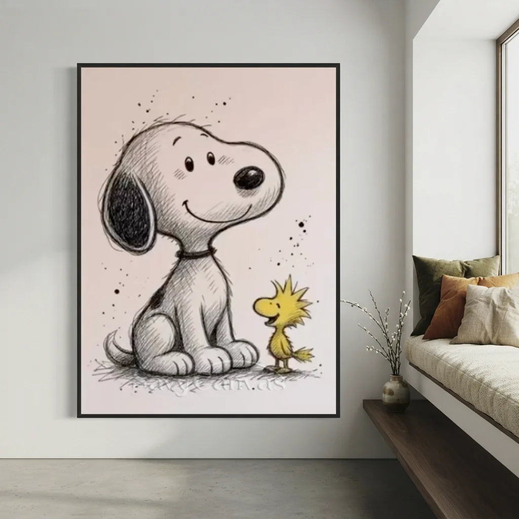 Handmade Sketch Style Snoopy & Woodstock Oil Painting #SS 392