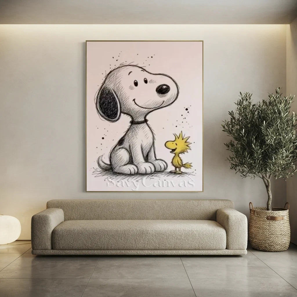 Handmade Sketch Style Snoopy & Woodstock Oil Painting #SS 392