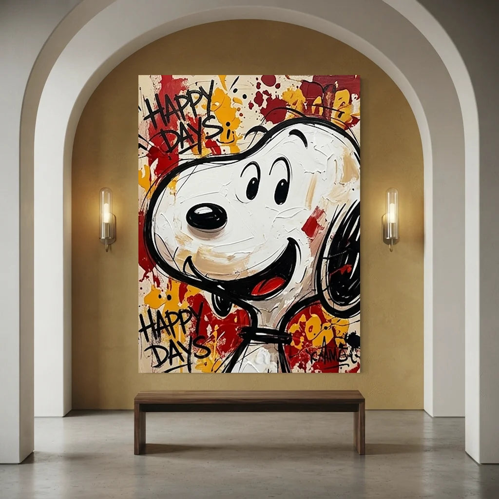 Handmade Pop Art Snoopy Happy Days Oil Painting #SS 394