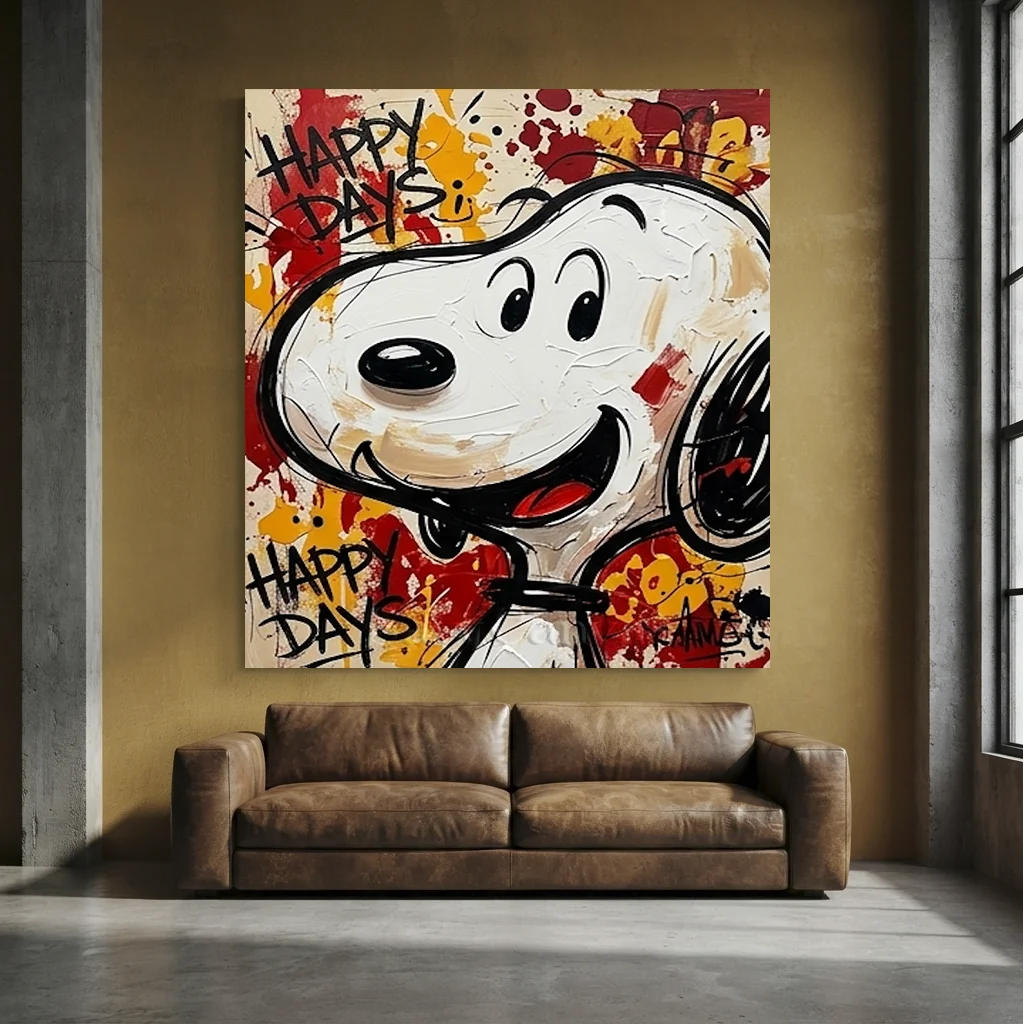 Handmade Pop Art Snoopy Happy Days Oil Painting #SS 394
