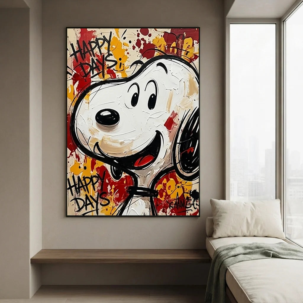 Handmade Pop Art Snoopy Happy Days Oil Painting #SS 394