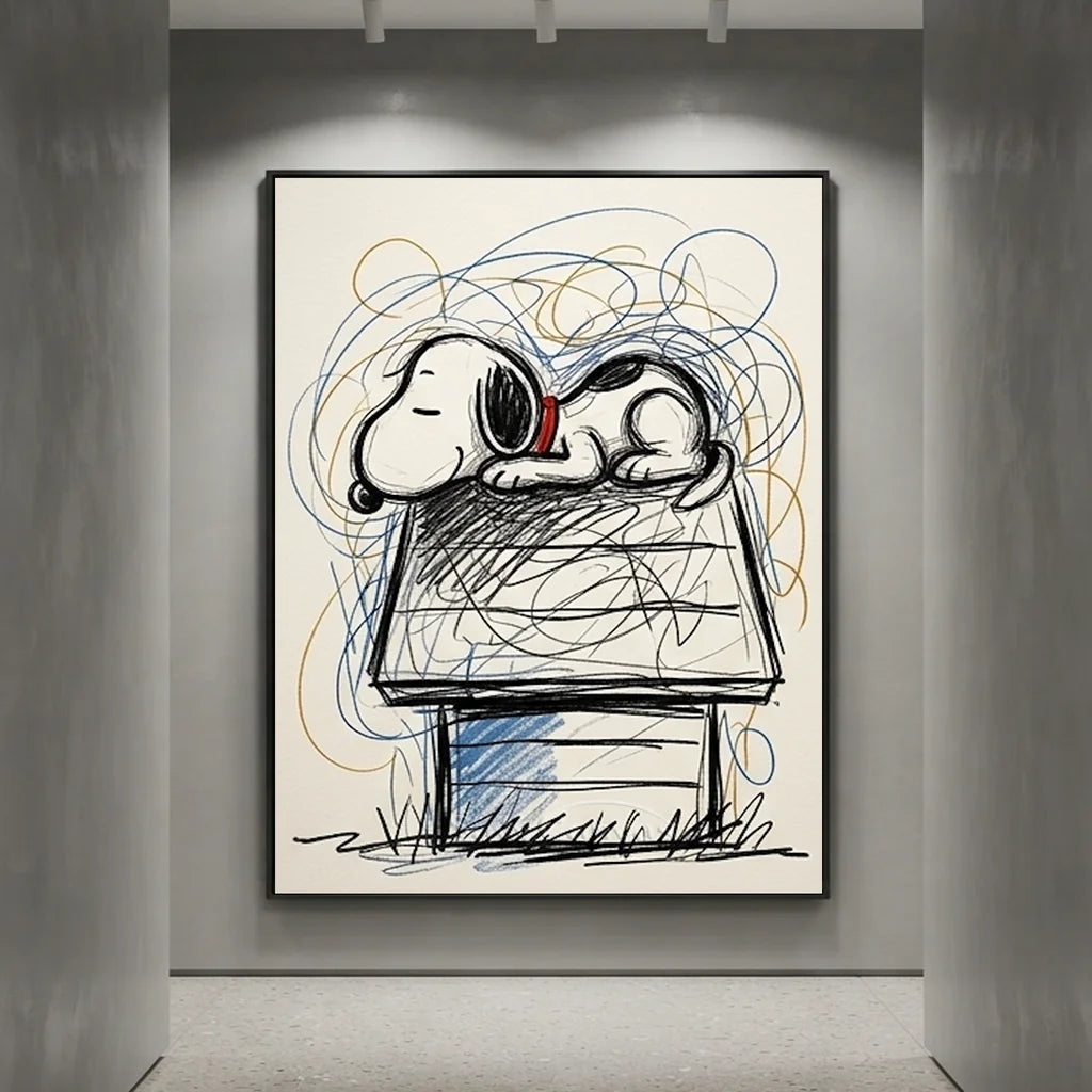 Handmade Pop Art Snoopy Sleeping Oil Painting - Minimalist #SS 395