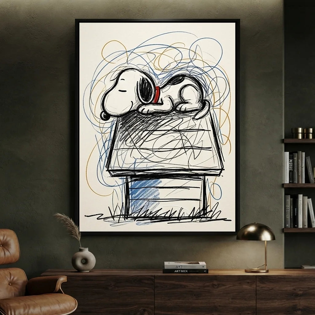 Handmade Pop Art Snoopy Sleeping Oil Painting - Minimalist #SS 395