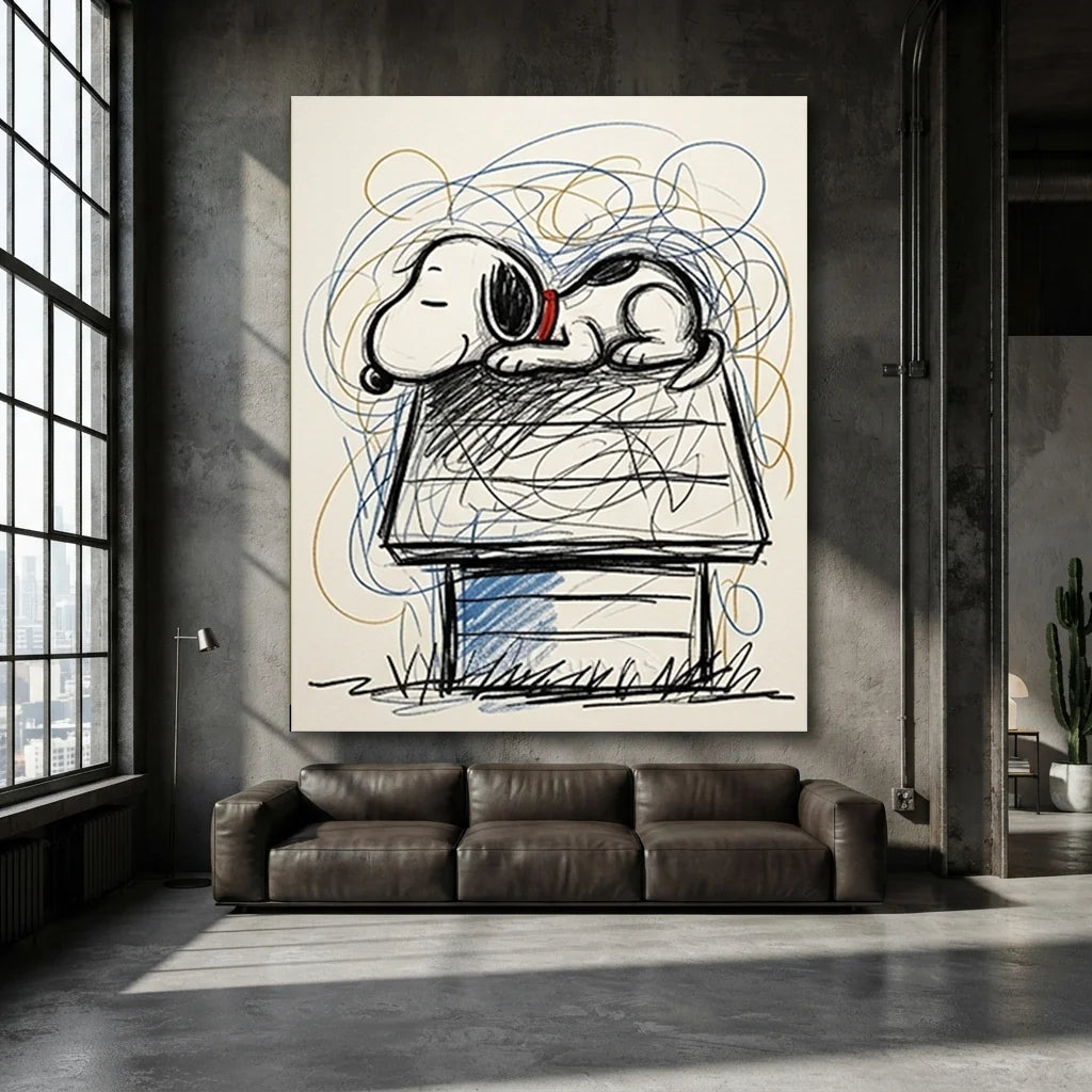 Handmade Pop Art Snoopy Sleeping Oil Painting - Minimalist #SS 395