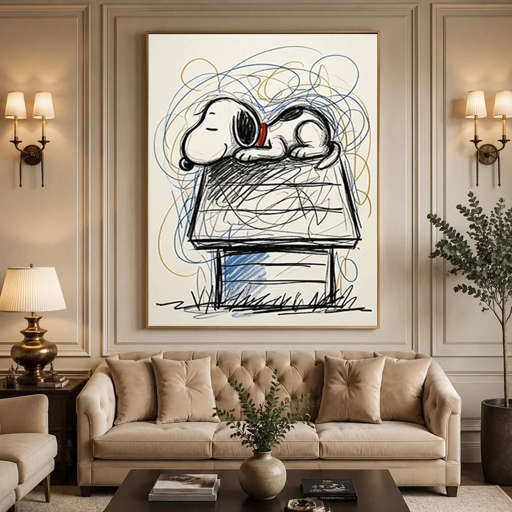 Handmade Pop Art Snoopy Sleeping Oil Painting - Minimalist #SS 395