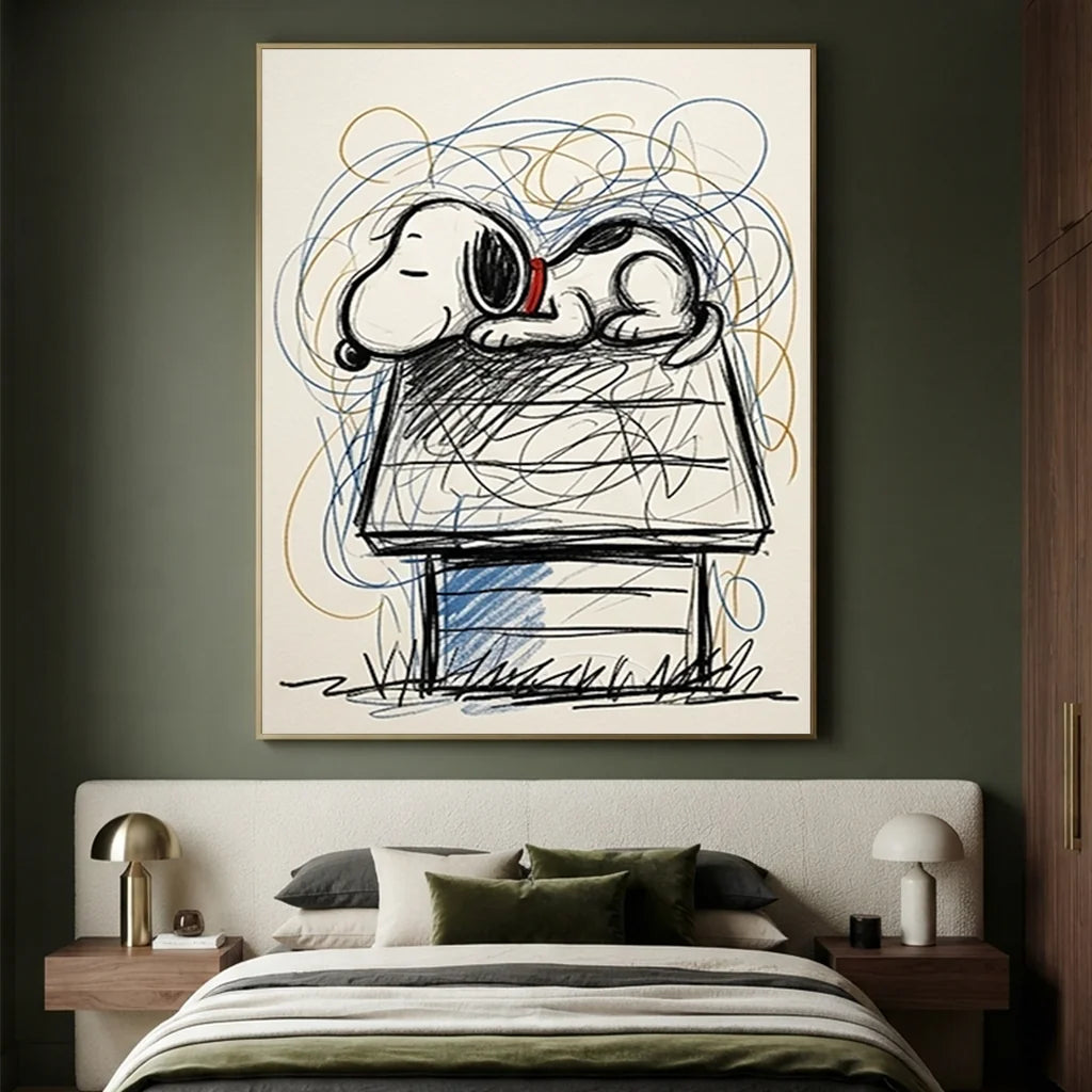 Handmade Pop Art Snoopy Sleeping Oil Painting - Minimalist #SS 395