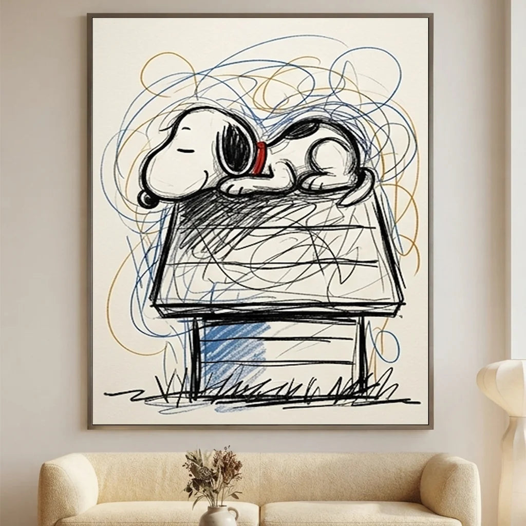 Handmade Pop Art Snoopy Sleeping Oil Painting - Minimalist #SS 395