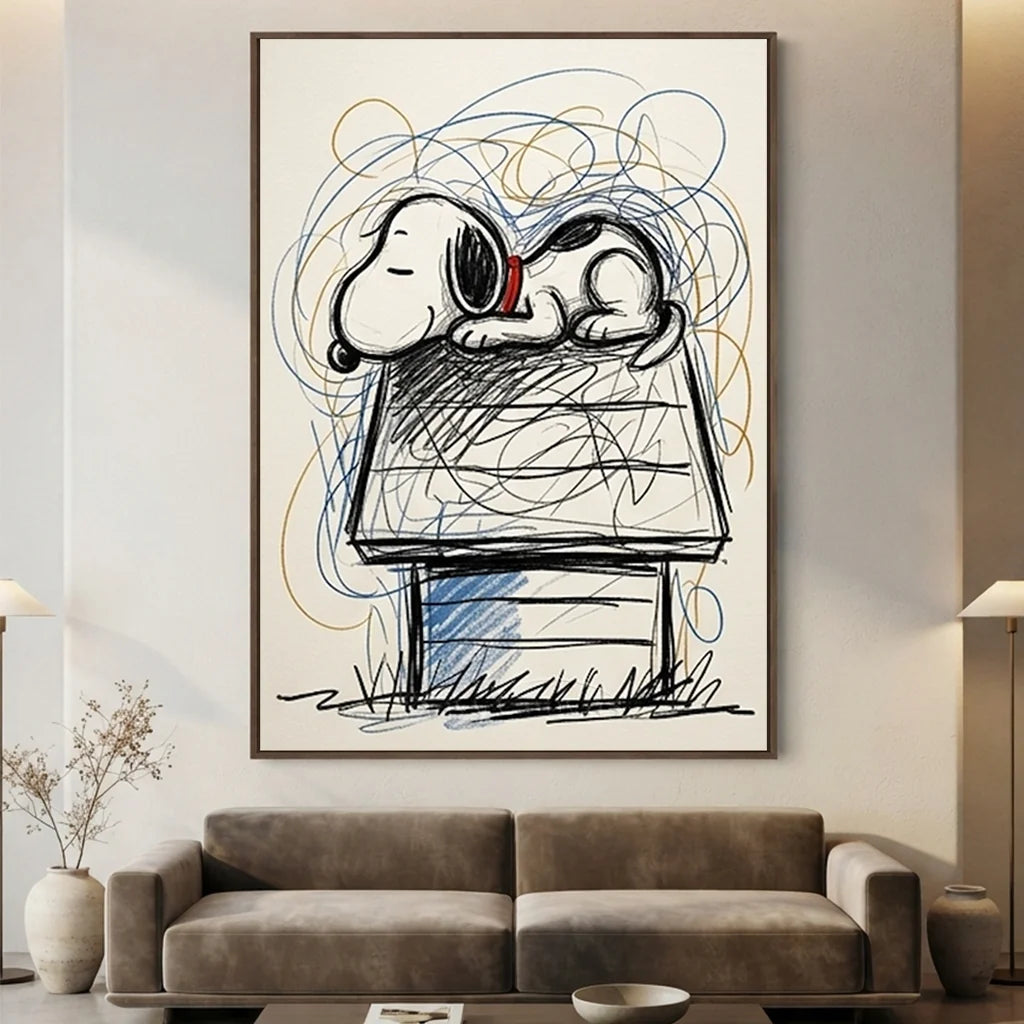 Handmade Pop Art Snoopy Sleeping Oil Painting - Minimalist #SS 395
