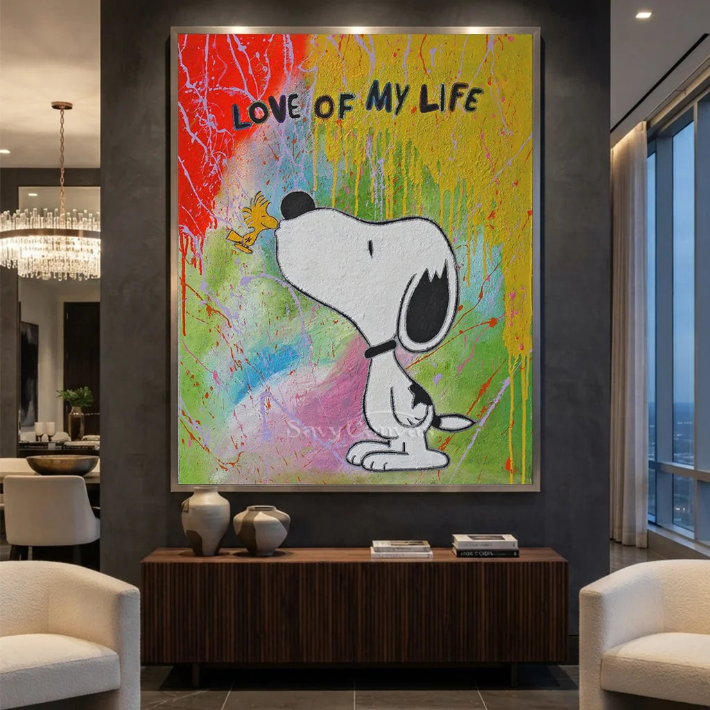 Handmade Pop Art Snoopy Love of My Life Oil Painting #SS 397