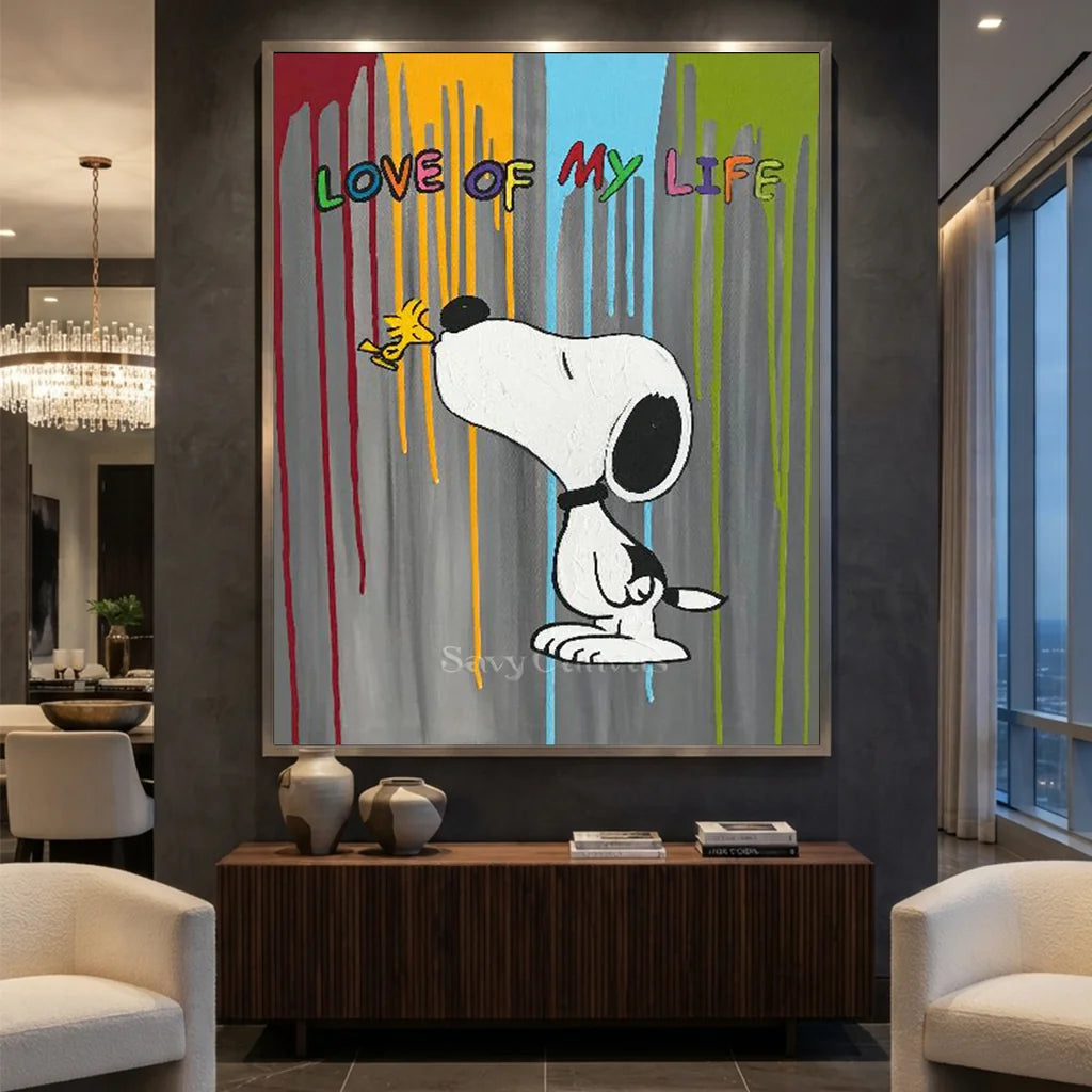Handmade Pop Art Snoopy Love of My Life Oil Painting #SS 398