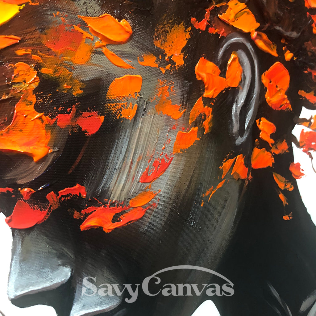 Orange Brown Explosive Hair Abstract Portrait Painting, Modern Art Wall Art #TB 044