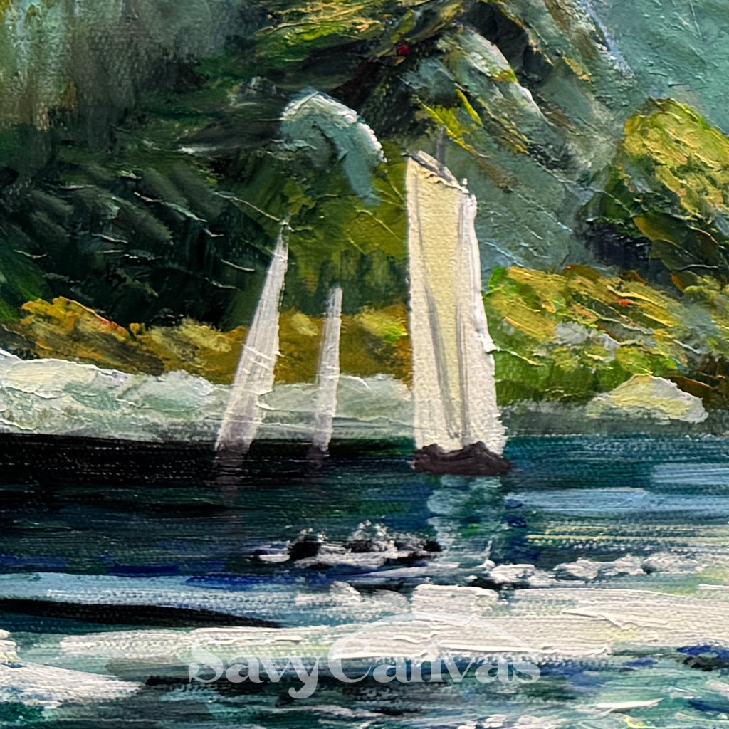 Textured Sailboat Oil Painting - Handmade Seascape Art #TC 098