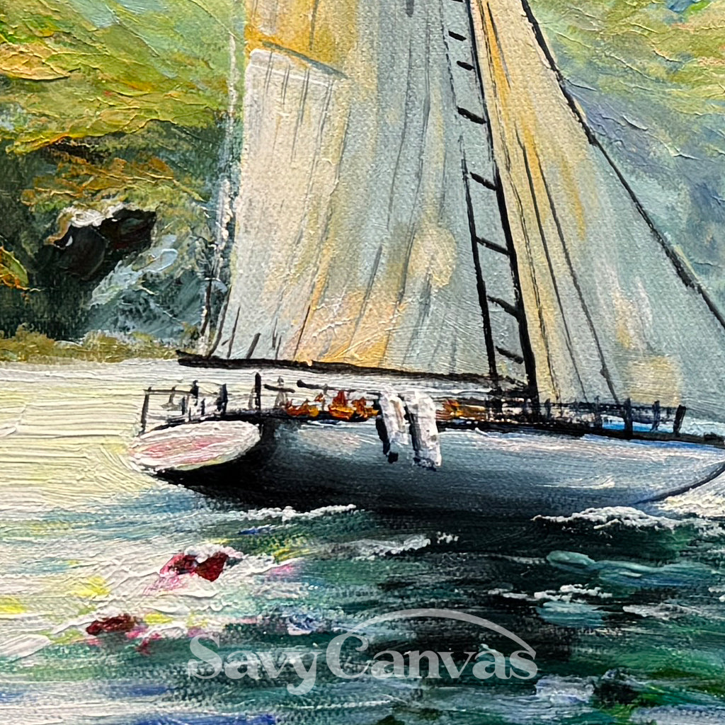Textured Sailboat Oil Painting - Handmade Seascape Art #TC 098