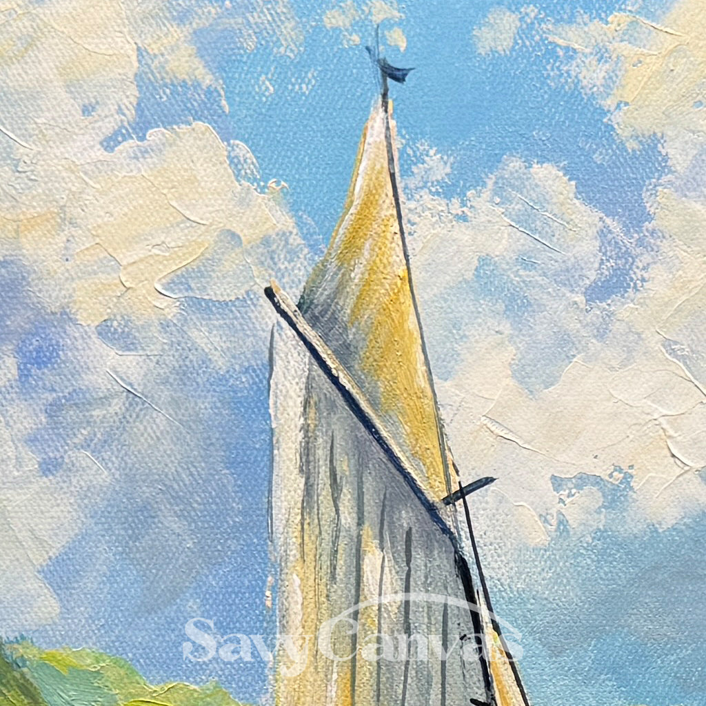 Textured Sailboat Oil Painting - Handmade Seascape Art #TC 098