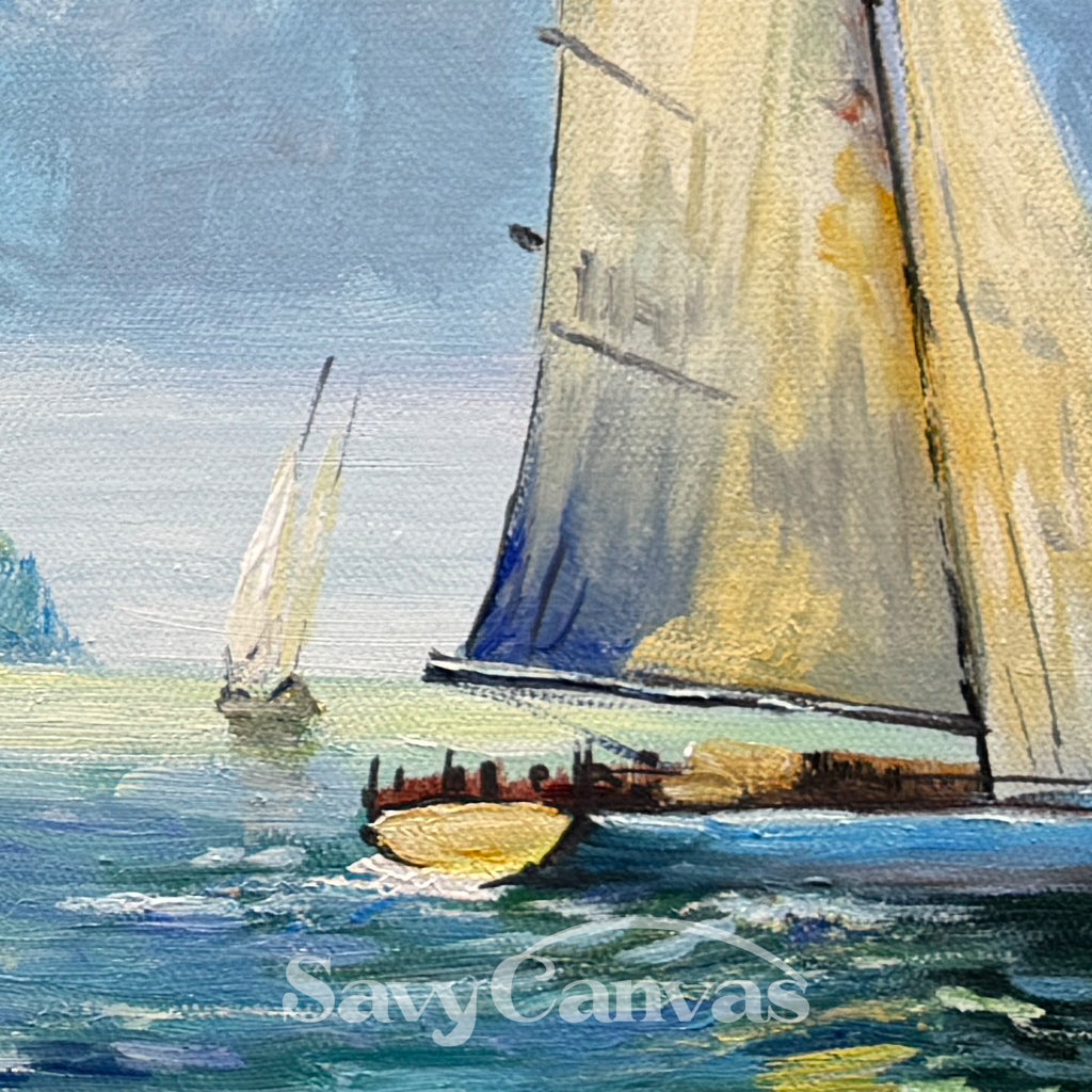 Textured Sailboat Oil Painting - Handmade Seascape Art #TC 098