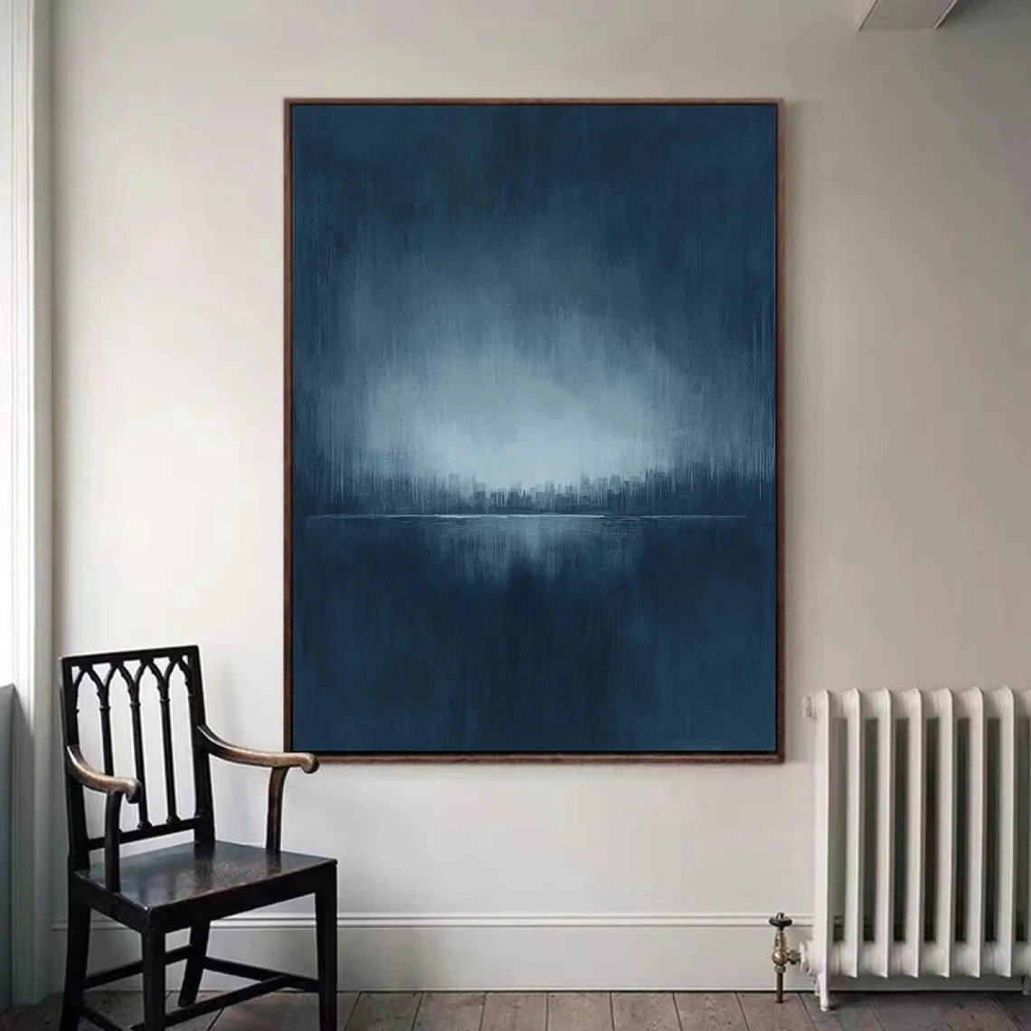 Large Contemporary Abstract  Handmade Vertical Blue Canvas Art #TC 047