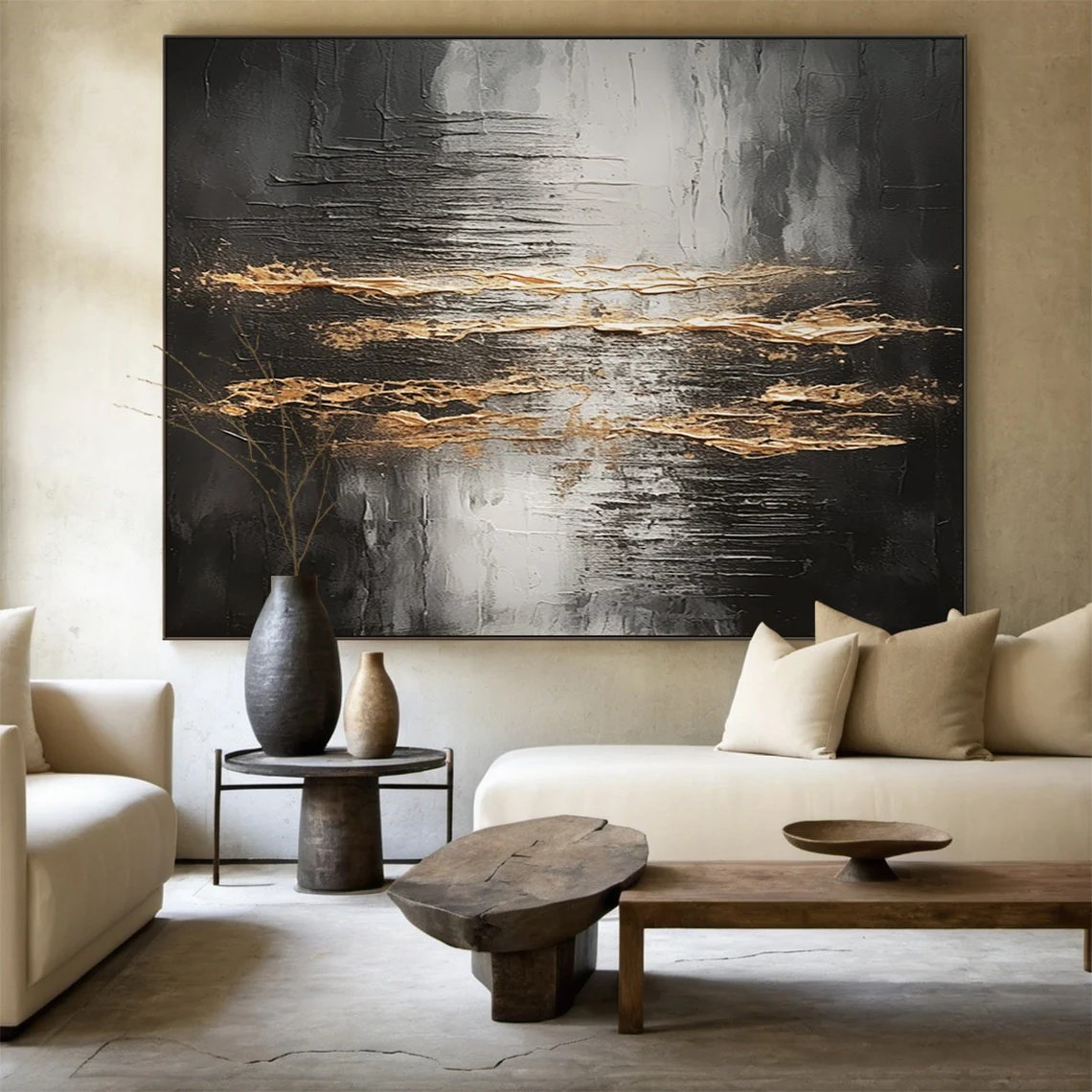 Heavy Texture Oil Painting | Abstract Metallic Gold Canvas Art   #TC 061
