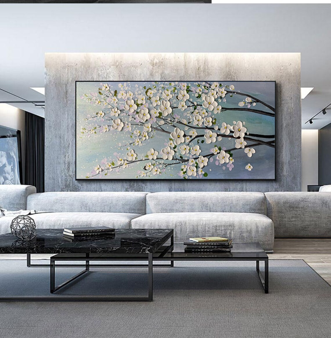 3D White Flower Abstract Oil Painting - Textured Floral Art #JJ 035