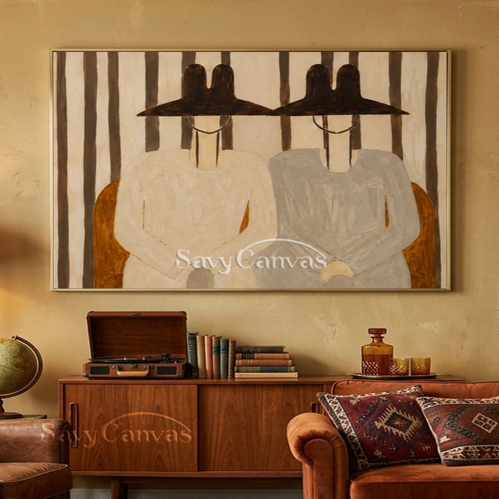 Modern Abstract Two Figures Vintage Oil Painting #ZC 026
