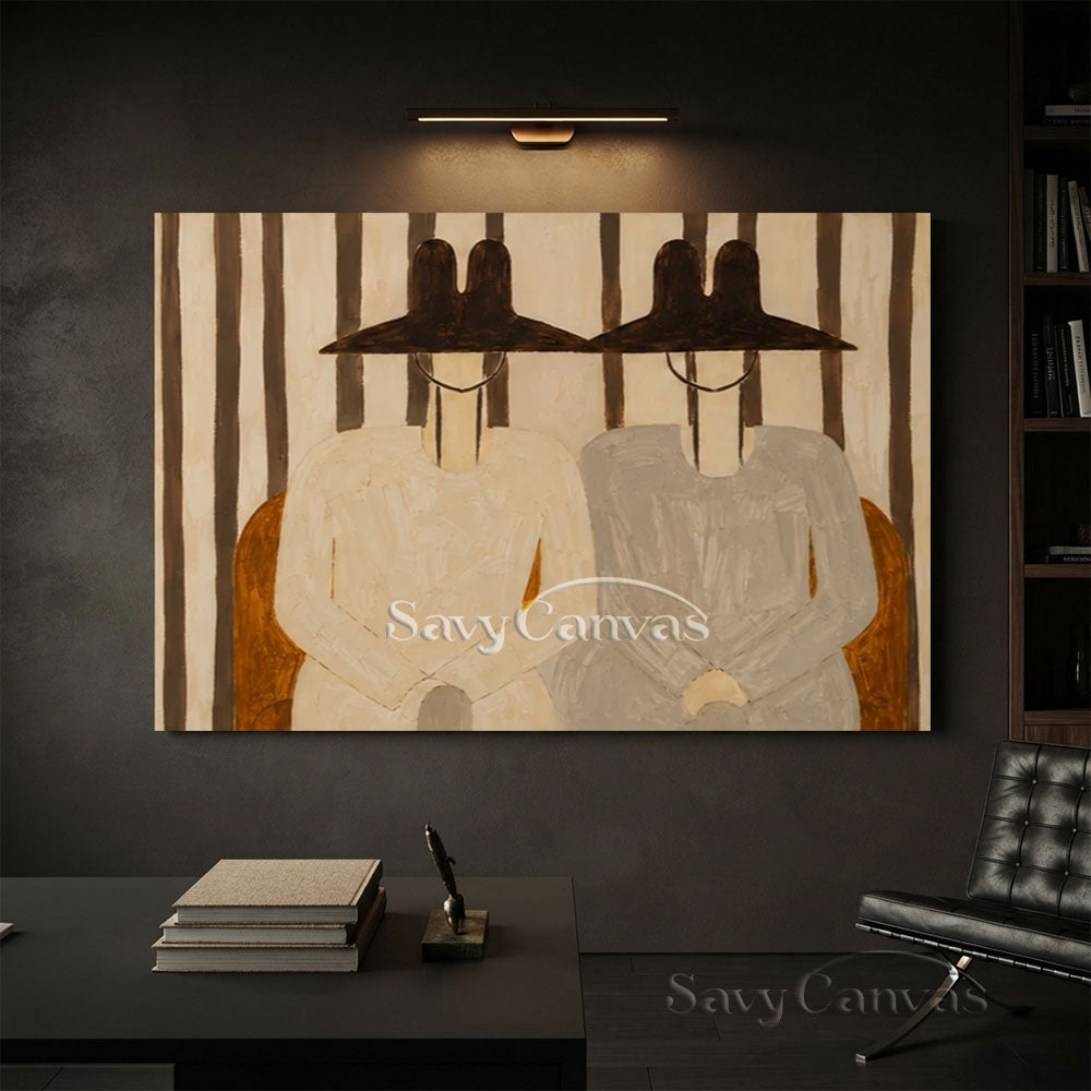 Modern Abstract Two Figures Vintage Oil Painting #ZC 026