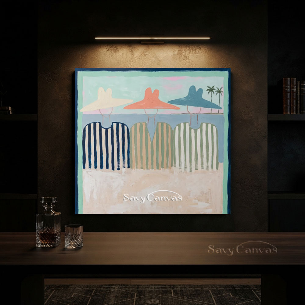 Handmade Vintage Abstract Beach Figures Oil Painting #ZC 008