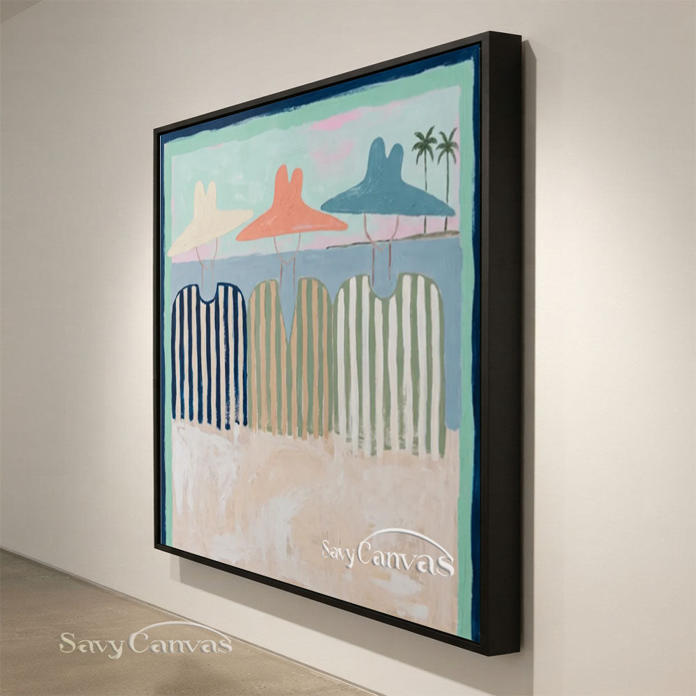 Handmade Vintage Abstract Beach Figures Oil Painting #ZC 008