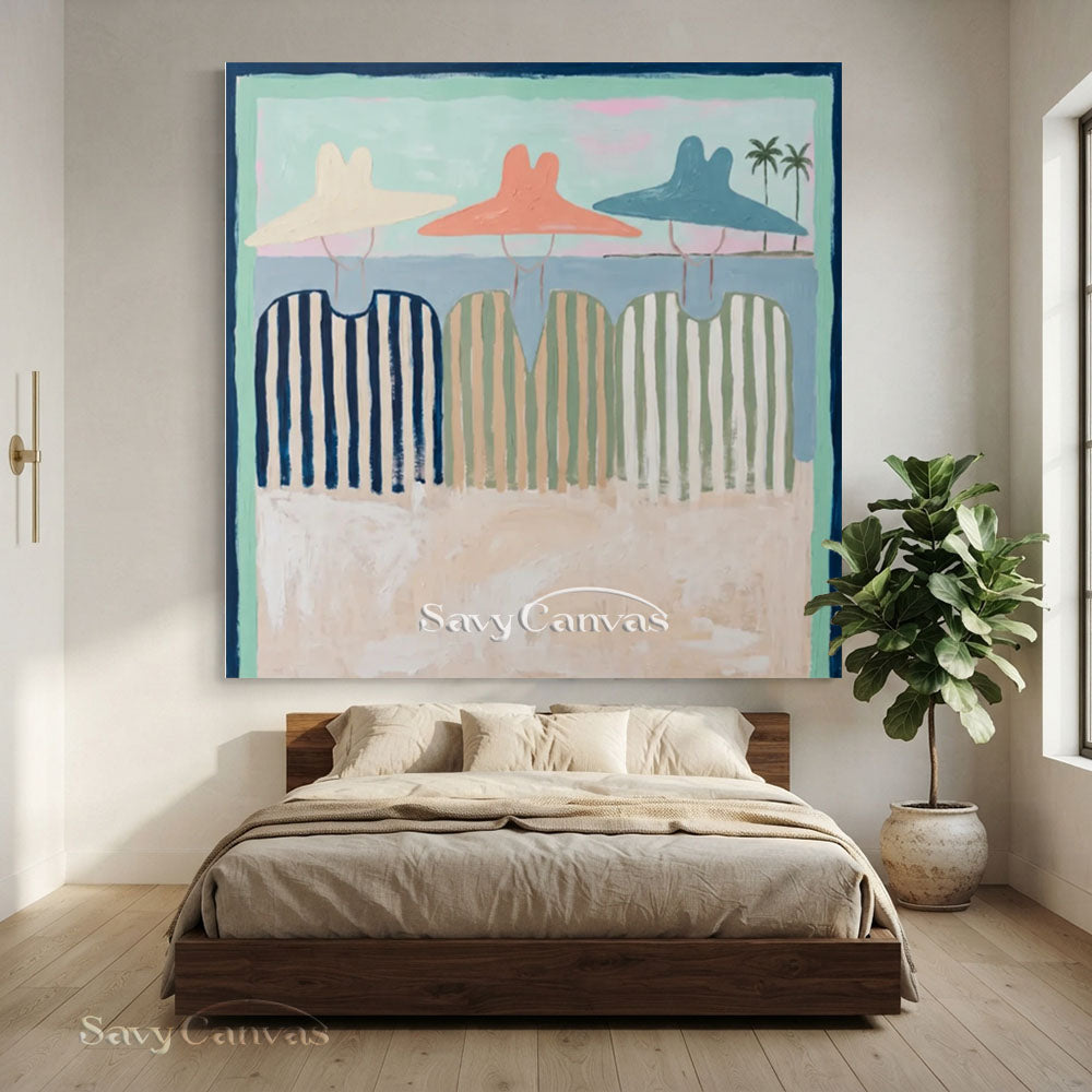 Handmade Vintage Abstract Beach Figures Oil Painting #ZC 008