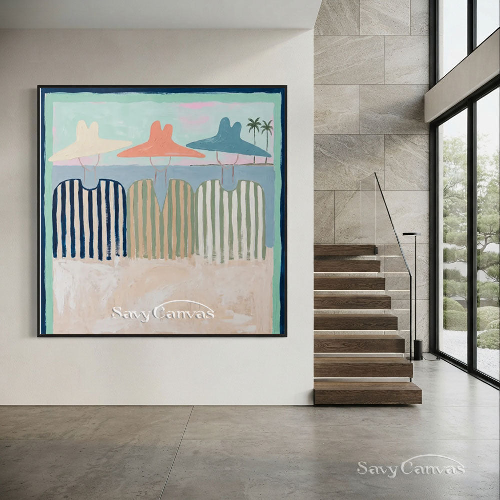 Handmade Vintage Abstract Beach Figures Oil Painting #ZC 008