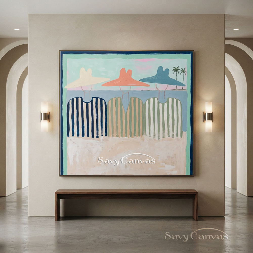 Handmade Vintage Abstract Beach Figures Oil Painting #ZC 008