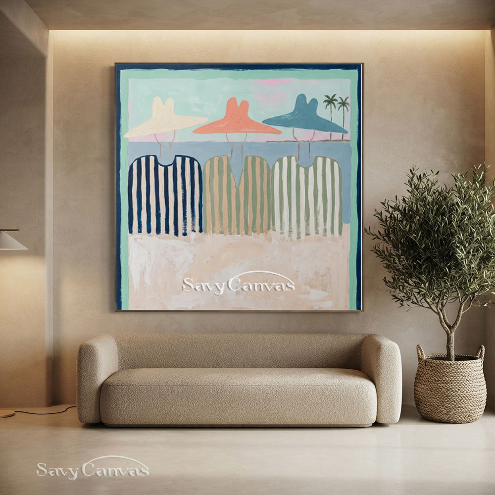 Handmade Vintage Abstract Beach Figures Oil Painting #ZC 008