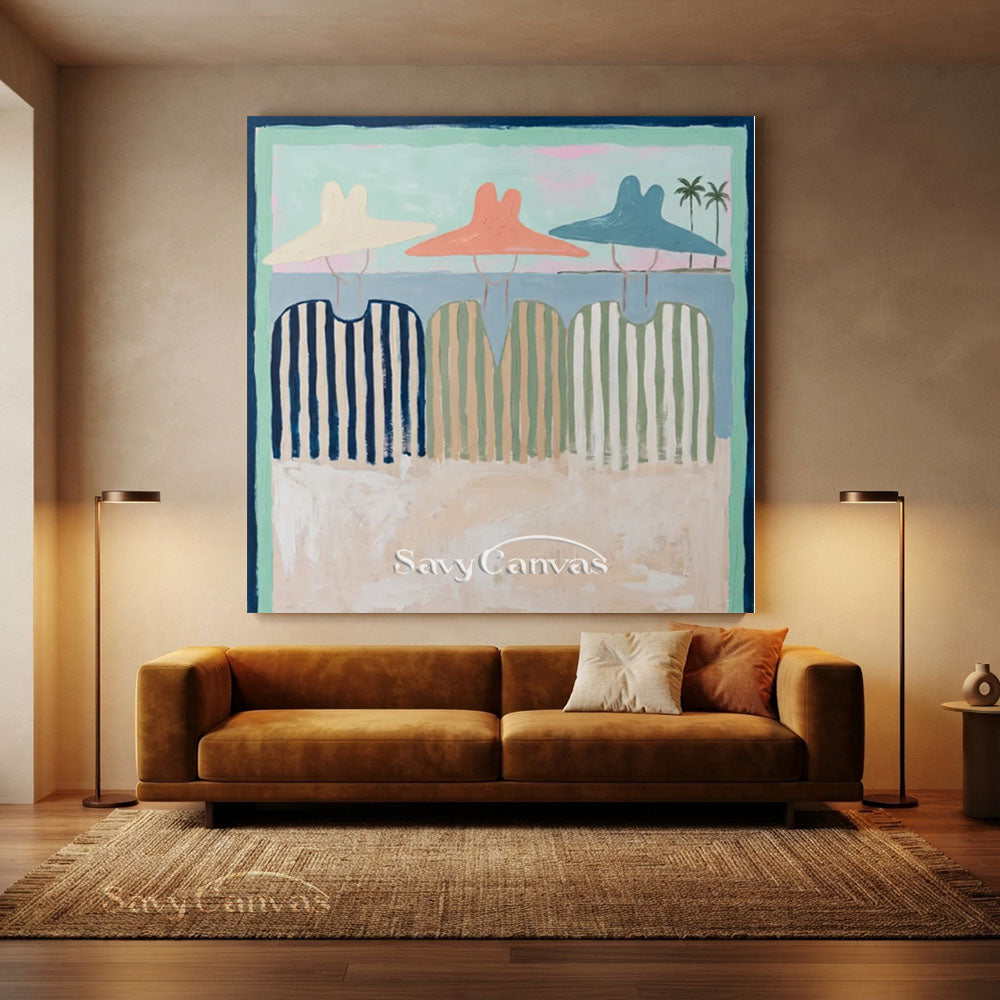 Handmade Vintage Abstract Beach Figures Oil Painting #ZC 008